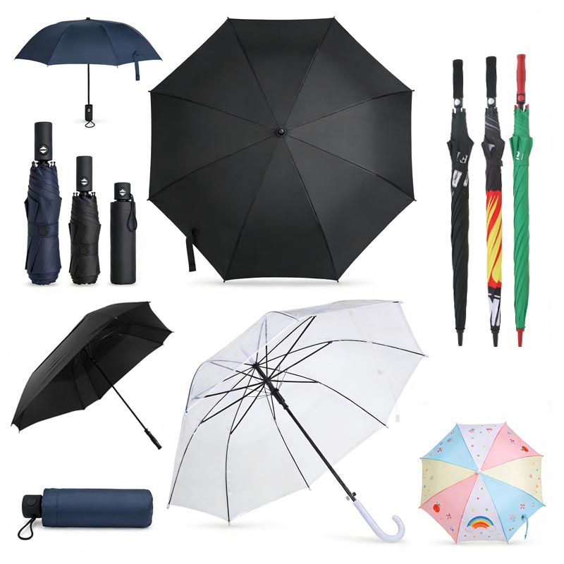 customizable umbrella sizes and structures including folding straight kids and oversized golf umbrellas